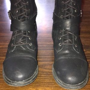 Black Buckle Lace Up knee boots